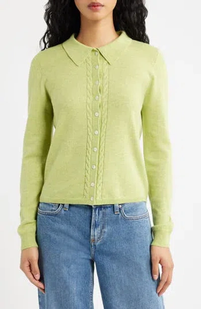 Damson Madder Voula Cable Polo Cardigan In Lime