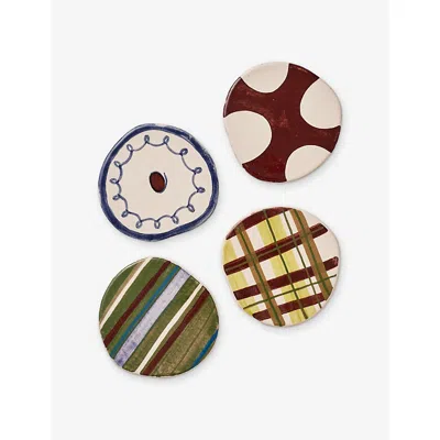 Damson Madder Wavy Ceramic Set Of Four Coasters Organic Wavy In Multi