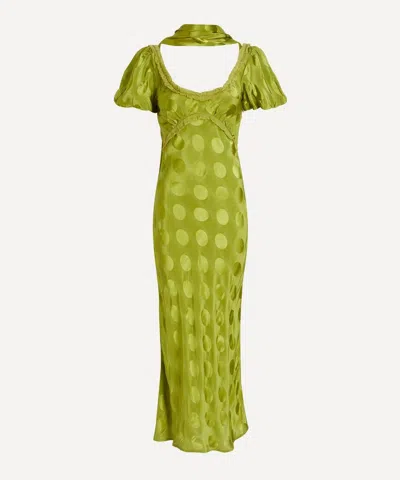 Damson Madder Women's Aoife Jacquard Green Spot Midi Dress