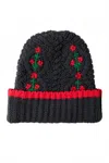 Damson Madder Embroidered Cotton-blend Beanie In Black