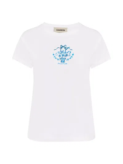 Damson Madder Women's Flower Basket Shrunken Cotton T-shirt In White