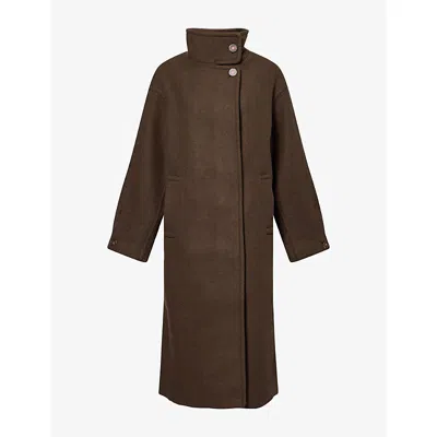 Damson Madder Womens Agnes Funnel-collar Wool-blend Coat Choc In Brown