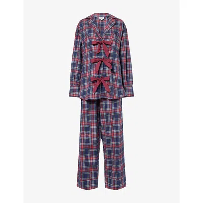 Damson Madder Womens Antonella Check Cotton-flannel Pyjama Set Malbec In Purple