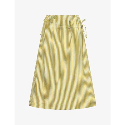 Damson Madder Womens Basil Caspia Striped Cotton Midi Skirt In Green