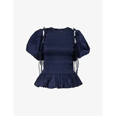 Damson Madder Womens Becca Shirred Cotton Blouse Navy