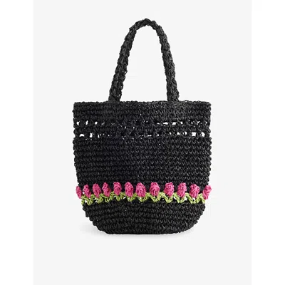Damson Madder Womens Black Tulip Raffia Bag In Blue