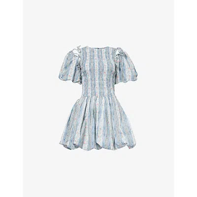 Damson Madder Womens Blue Becca Balloon Cotton-poplin Mini Dress