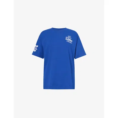 Damson Madder Womens Blue Deli Dog Graphic-print Cotton T-shirt