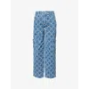 Damson Madder Womens Blue Drew Embroidered Wide-leg Mid-rise Denim Jeans In Blue