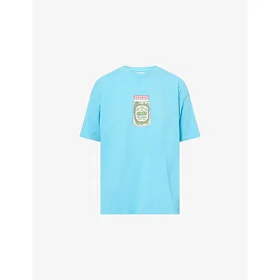 Damson Madder Womens Blue Girl Dinner Graphic-print Cotton T-shirt