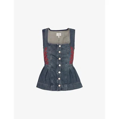 Damson Madder Womens Blue Mitzie Embroidered Denim Top