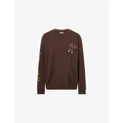 Damson Madder Womens Brown Cafe Pronto Graphic-print Cotton-jersey Sweatshirt
