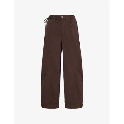 Damson Madder Womens Brown Liv Frilled Cotton Cargo Trousers