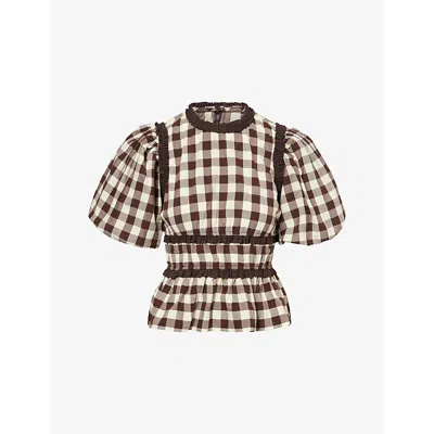 Damson Madder Womens Butter Everly Ruffled Cotton Blouse In Brown