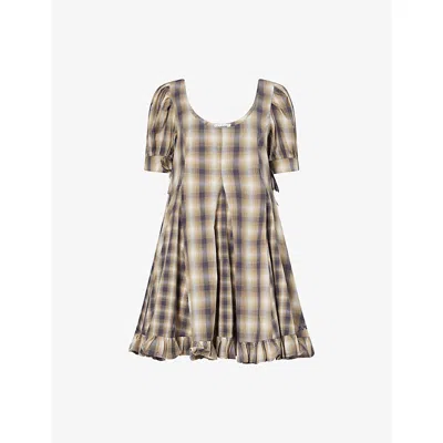 Damson Madder Womens Cardamon Sabina Check Mini Cotton Mini Dress In Brown