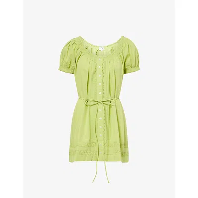 Damson Madder Womens Celery Jayne Cotton Mini Dress In Green