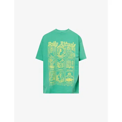 Damson Madder Womens  Daily Rituals Graphic-print Cotton T-shirt In Green