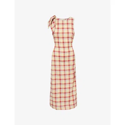 Damson Madder Womens  Estelle Checked Cotton Midi Dress In Brown
