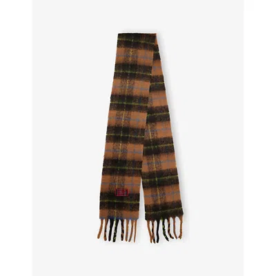 Damson Madder Womens Multi Fluffy Checked Wool-blend Scarf