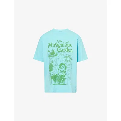 Damson Madder Womens  Miraculous Garden Graphic-print Cotton T-shirt In Blue