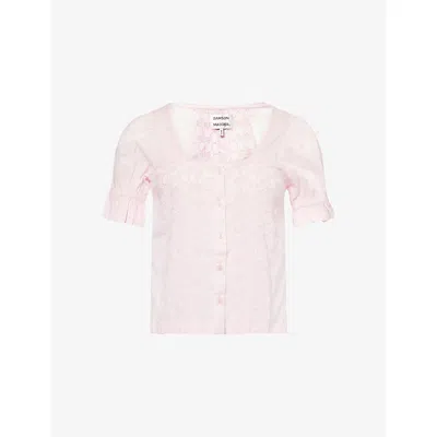 Damson Madder Womens Prim Embroidered Cotton-poplin Top Baby Pink