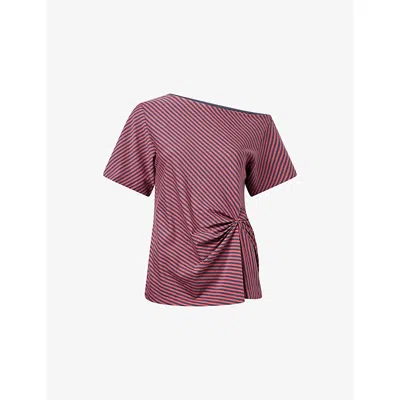 Damson Madder Womens Red Reece Striped Stretch-cotton Top