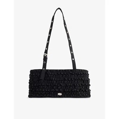 Damson Madder Womens  Sophia Ruffle Woven Shoulder Bag In Black