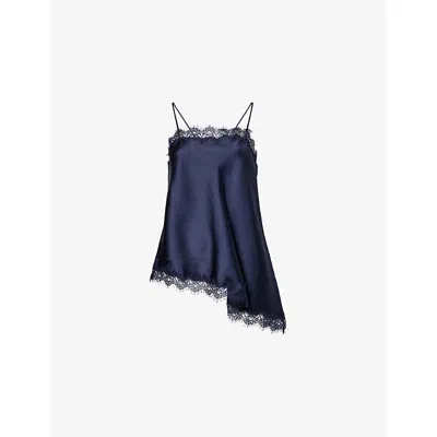Damson Madder Womens  Tansy Lace-trim Satin Cami Top In Navy