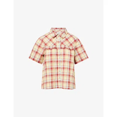 Damson Madder Womens  Tomboy Checked-print Cotton Shirt In Neutral