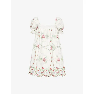 Damson Madder Lulu Rose Embroidery Mini Dress White