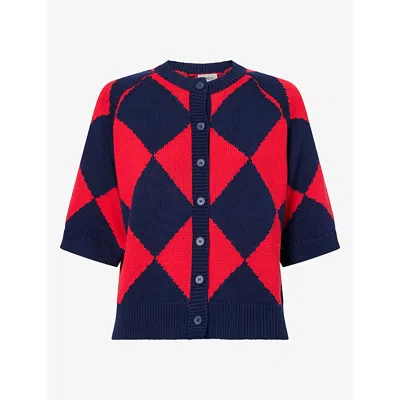 Damson Madder Womens Edie Diamond-pattern Cotton Cardigan Multi