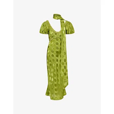 Damson Madder Womens Green Aoife Jacquard-spot Woven Midi Dress