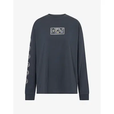 Damson Madder Womens House Graphic Long-sleeve Cotton T-shirt Charcoal In Blue