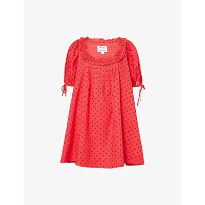 Damson Madder Womens Jemima Gathered Cotton Mini Dress In Red