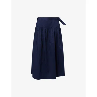 Damson Madder Womens Josie Shirred Cotton Midi Skirt Navy