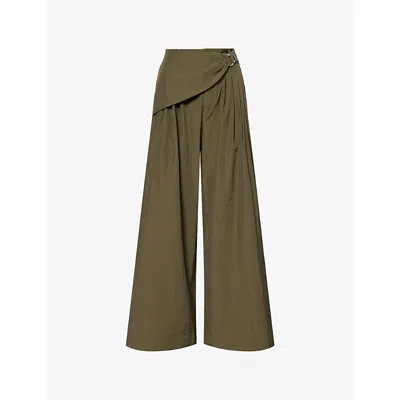 Damson Madder Womens Khaki Fabia Belted Cotton-blend Trousers In Green