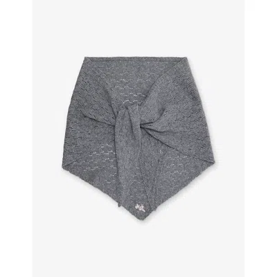 Damson Madder Womens Large Triangle Pointelle Wool Scarf Grey