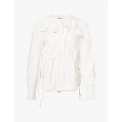 Damson Madder Womens Lettie Bow Detail Cotton Poplin Blouse White