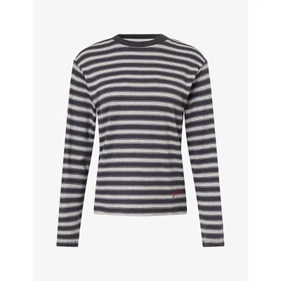 Damson Madder Womens Lilah Striped Cotton-blend T-shirt Grey In Black