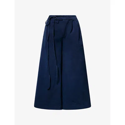 Damson Madder Womens Lotta Wide-leg Cotton Trousers Navy