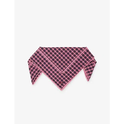 Damson Madder Womens Magenta Gingham Embroidered Cotton Headscarf In Purple