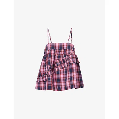Damson Madder Womens Magenta Nyra Check Cotton Cami Top In Multi