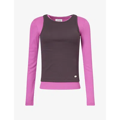 Damson Madder Womens Manon Layered 2 In 1 Cotton And Modal-blend Top Multi