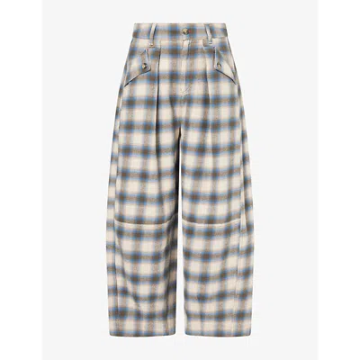 Damson Madder Womens Mara Checked Barrel-leg Cotton Trouser Multi