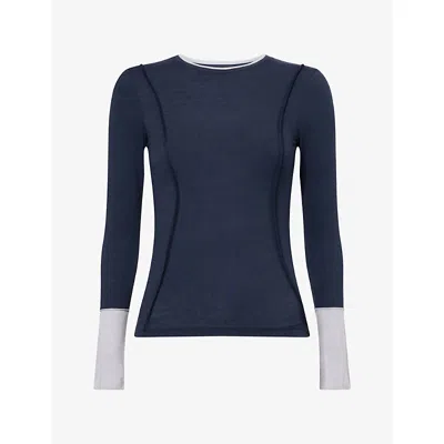 Damson Madder Womens Maven Sheer Stretch Modal-blend Top Navy In Blue