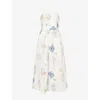 Damson Madder Peaches Embroidery Cotton-blend Midi Dress In Multi