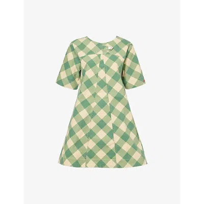 Damson Madder Womens Multi Bridget Gingham Cotton Mini Dress In Green