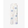 Damson Madder Womens Multi Chlo Embroidered Wide-leg Cotton-linen Blend Trousers In Multi