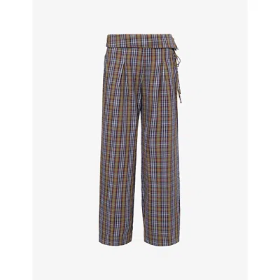 Damson Madder Womens Multi Fia Check Straight-leg Cotton Trousers