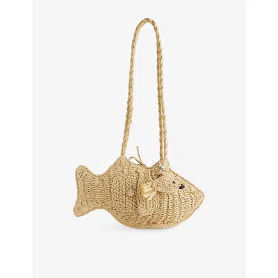 Damson Madder Womens Natural Raffia Fish Bag In White